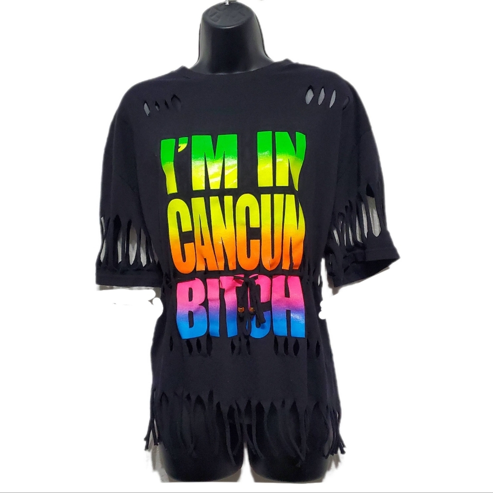 Women's Cancun Colorful Customized Graphic T-Shirt Size Large